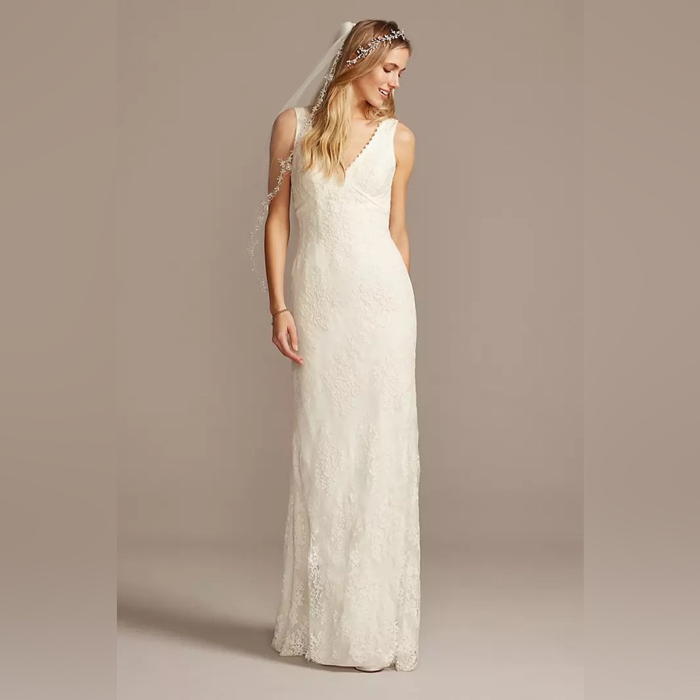 Galia Flower Lace V Neck Wedding Dress